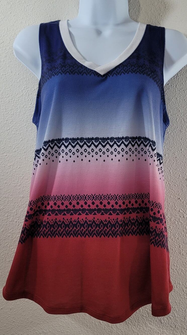 Mic & Jax Red White Blue Ombre Sleeveless Top Medium Lightweight Flowy Soft